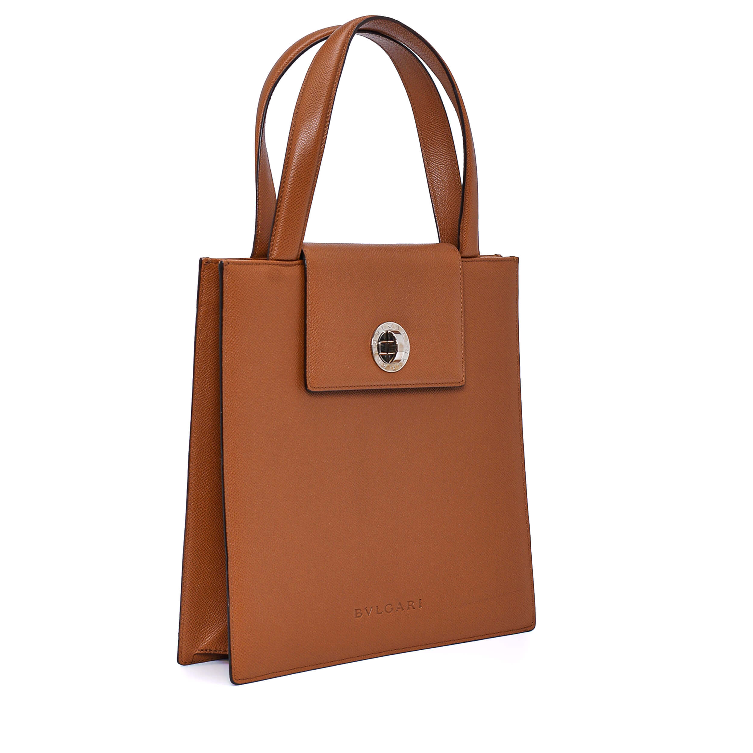 Bvlgari - Brown Leather Big Square Top Handle Bag 